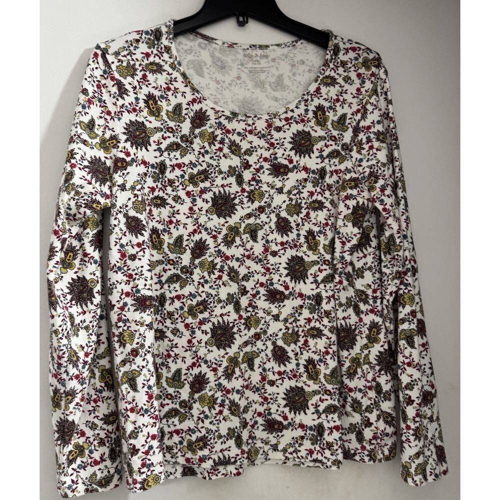 White Stag Women's Multicolor Floral Top Long Sleeve 100% Cotton Size XL (16-18)